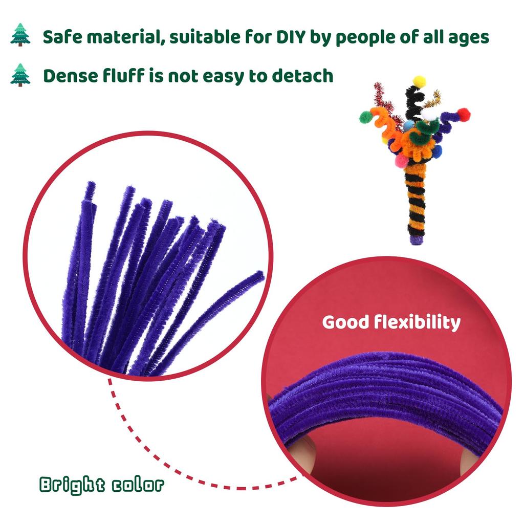 Fenrry 300PCS Pipe Cleaners Chenille Stem Craft Supplies for Hair Fuzzy Sticks Pipe Cleaner Brush for DIY Art Craft Decorations