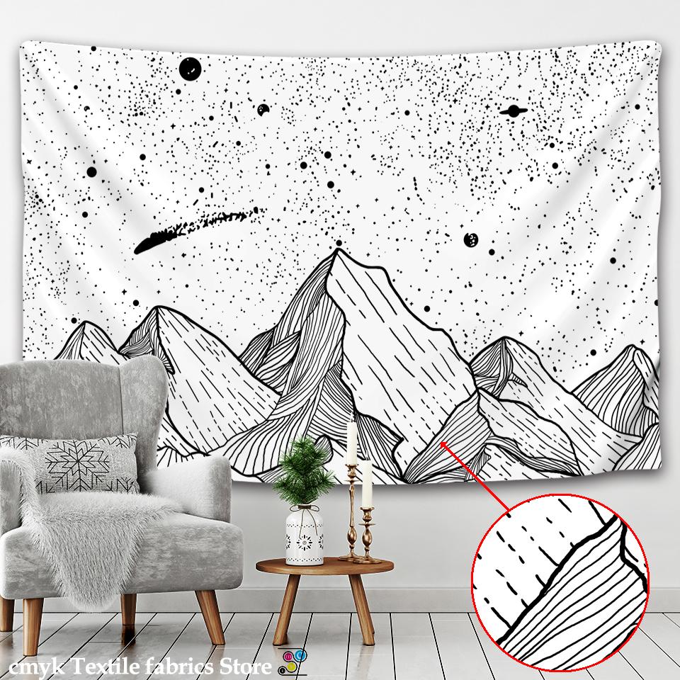 Sun Moon Tapestry Black White Starry Sky Wall Hanging Astrology Divination Matwitchcraft Hippie Mandalas Psychedelic Taiji Decor