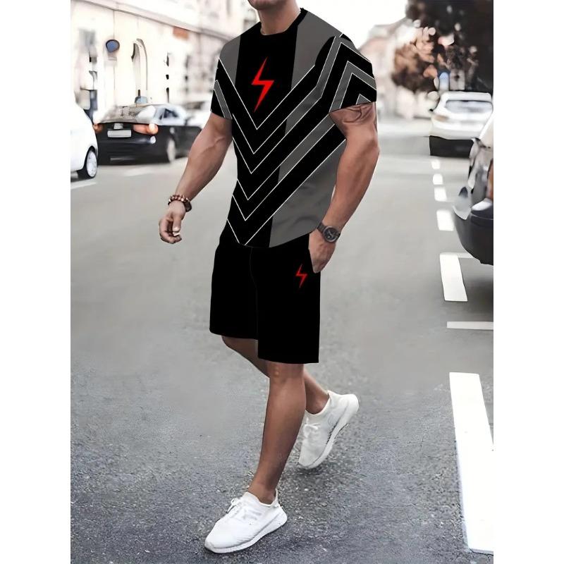 Breathable Men's Sports T-shirt Shorts Set Outdoor Quick-drying Basketball Football Short Sleeve Tee Drawstring Shorts Clothing