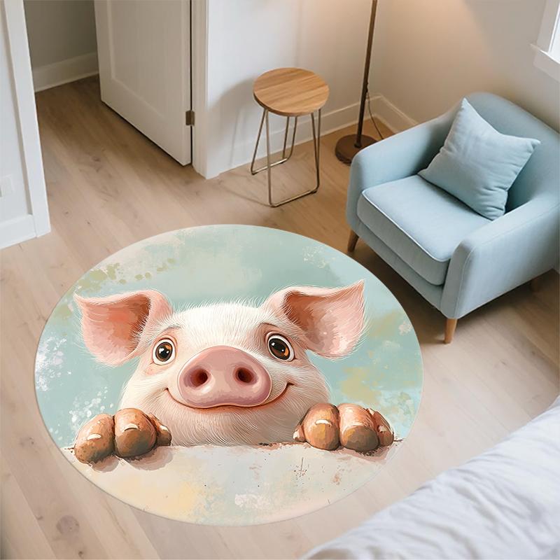 Piglet pattern round rug,Carpet Rug for Living Room Bedroom  Playroom ,Non-slip Floor Mat,Holiday Gifts and Birthday Gifts.