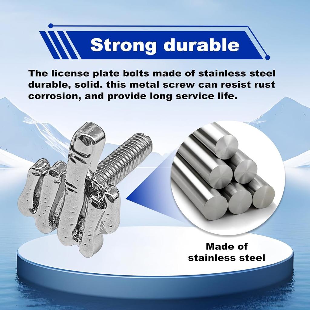 Universal Finger Style Stainless Steel License Plate Screw Kit Car Tag Silver