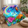 Dinosaur Fantasy Rainbow Blanket Personalized Name Flannel Blanket Soft Cozy Plush Throw for Sofa Bed Lightweight Home Decor