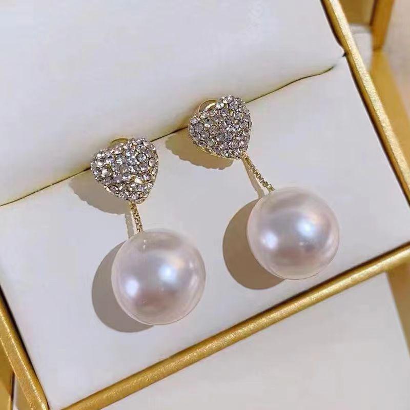 Pearl and Diamond Heart Earrings with Niche Silver Needle Studs, 2022 Trendy Design for Girls.