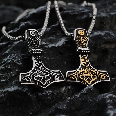 Stainless Steel Viking Thor's Hammer Pendant - Retro Norse Mythology Design