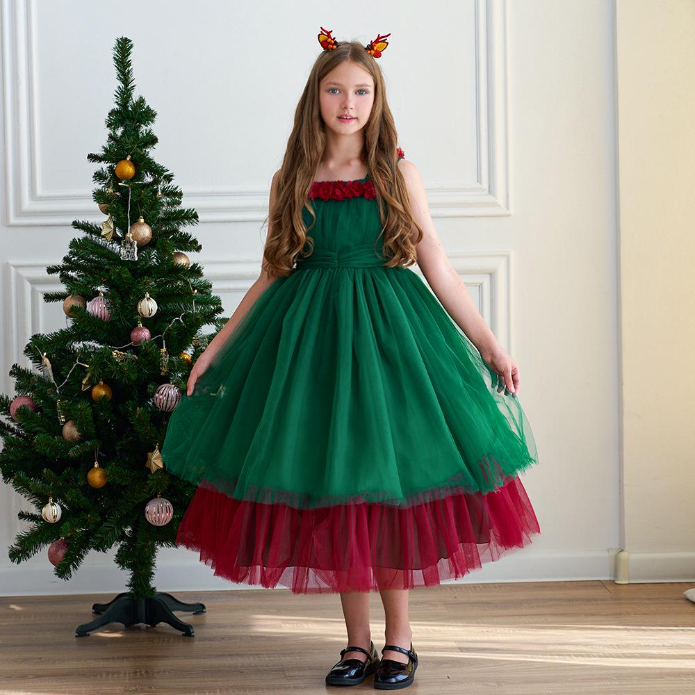 European & American Christmas Girl s Sequin Mesh Princess Dress - Long Evening & Birthday Gown 130 cm