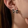 Elegant Black Rhinestone Pearl Bow Stud Earrings - Retro & Light Luxury Korean Style for Women