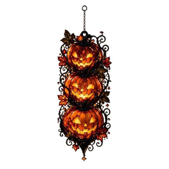 Halloween Pumpkin Hanging Ornaments Triple Stacked Jack-o'-Lantern Door Hanger, 2D Wall Ornament, Dark Style Festival Props Spooky Fall Porch
