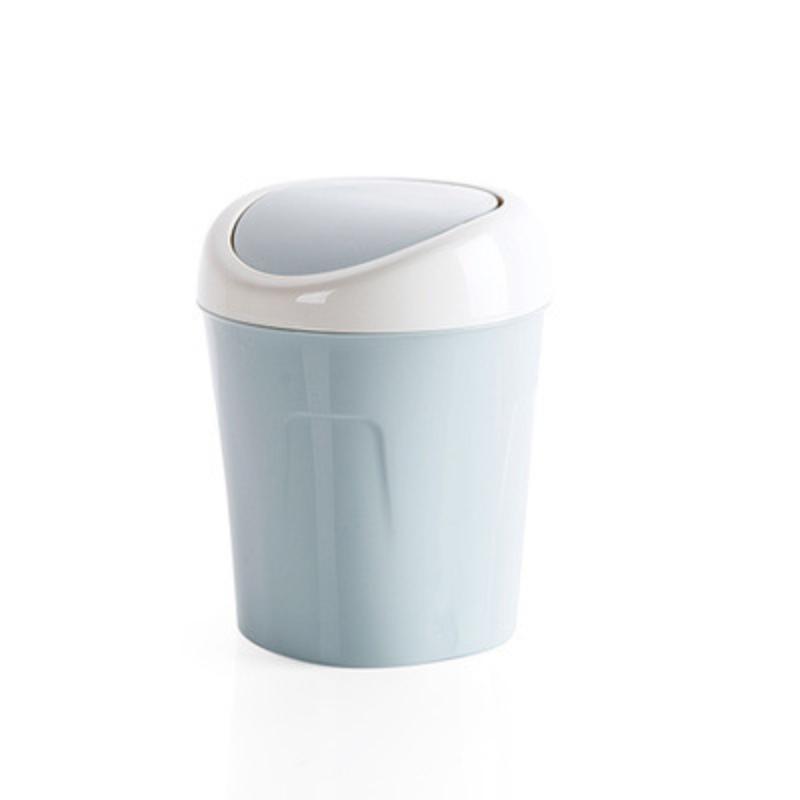 Small Plastic Desktop Trash Can Swing Lid Odor Proof Lightweight Mini Waste Bin for Bathroom Office Makeup Vanity