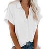 Lapel Short Sleeve Women Shirt Pure Color Simple Loose Shirt Ladies Clothing