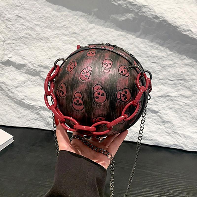 2025 New European & American Halloween Funny Skeleton Chain Crossbody Bag Gothic Style Shoulder Small Round Bag
