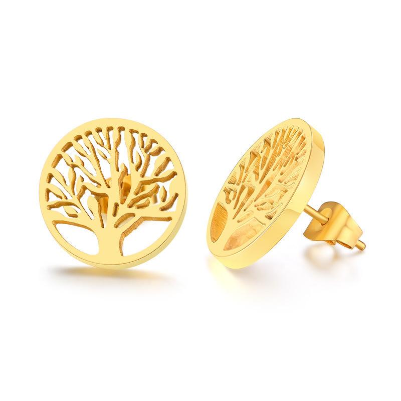 Earrings Korean Tree Of Life Earrings Temperament Stainless Steel Tree Of Life Earrings Gold Women'S Earrings