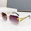Gafas de Sol Cuadradas Vintage Sin Montura Mujer Hombre Lujo Populares Viaje Conducir Metal Cabeza de Leopardo Gafas de Sol UV400