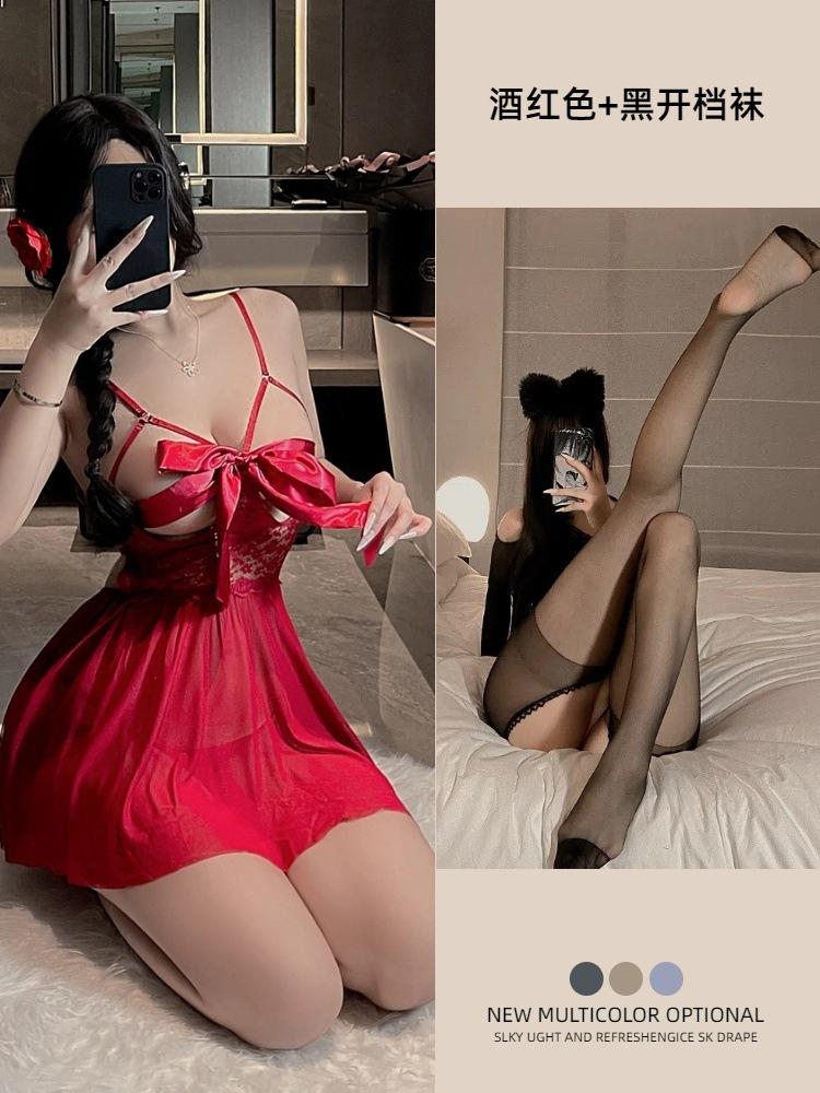 Strap milk leakage lingerie women's sexy suspender skirt large size bow princess wind mesh