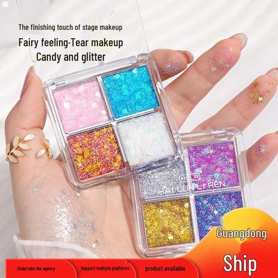 Kristal Parlak Sequins Göz Makyaj Paleti - Ultra Parlak, Dört Renkli Jel Sahne ve Gösteri İçin.