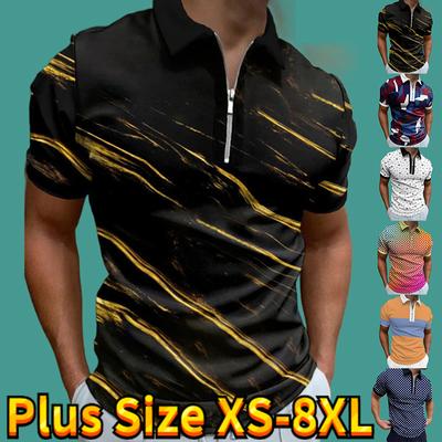 T-shirt na co dzień z klapami młody męski modny T-shirt z zamkiem błyskawicznym T-shirt z krótkim rękawem męski T-shirt z nadrukiem 3D złote szwy