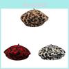 Bunny Fur Leopard Print Beret Hat For Women Warm Winter Fashion Accessory