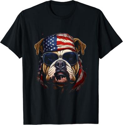 Bulldog Wearing American Flag Bandana Patriotic Paws Gift Unisex T-Shirt