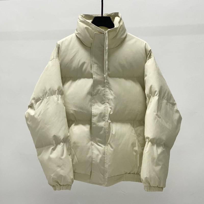 High Street Stand Collar Cotton Puffer Jacket Couples Loose Fit Winter Warm Thick Coat Solid Color Casual Outerwear