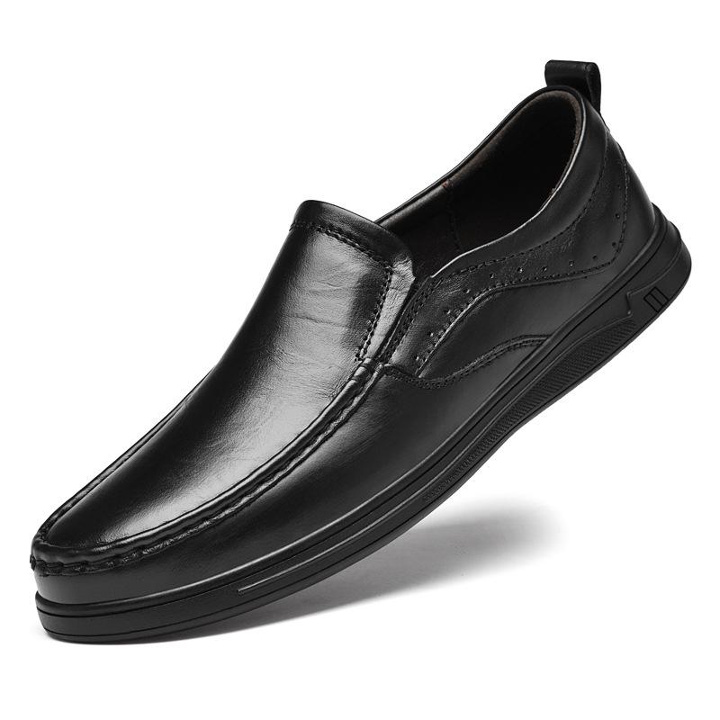 

Осенние мужские туфли с круглым носком из кожи, всесезонные модели, из мягкой кожи первого слоя, с мягкой подошвой, дышащие деловые кожаные туфли, лоферы 45 чёрный