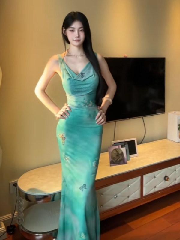 Royal sister style hot show body dress retro super good-looking swing neck tight hip wrap dress summer