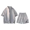 Plus Size Ice Silk Quick-Dry Outdoor Sports Set: Short Sleeve Half-Zip T-Shirt & Breathable Shorts