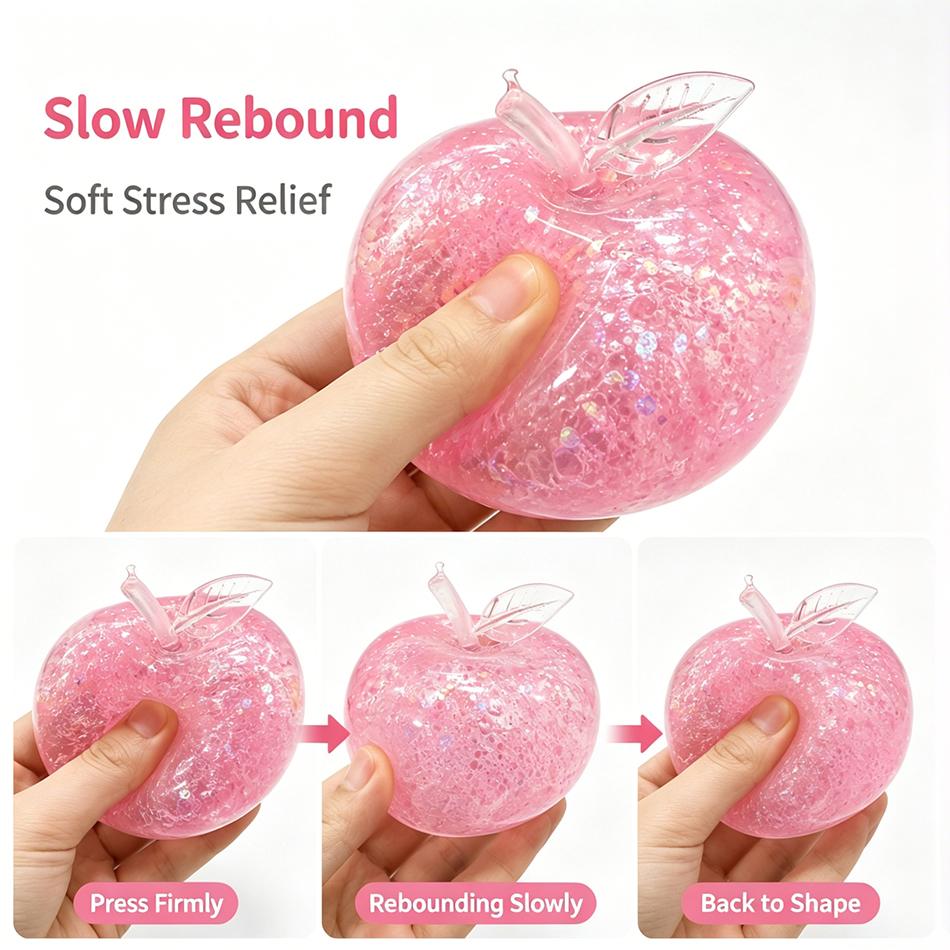 Crystal Glitter Apple Maltose Squishy Slow Rebound Stress Ball Hand Exercise Sensory Fidget Toy Stress Relief Asmr Calming Gift