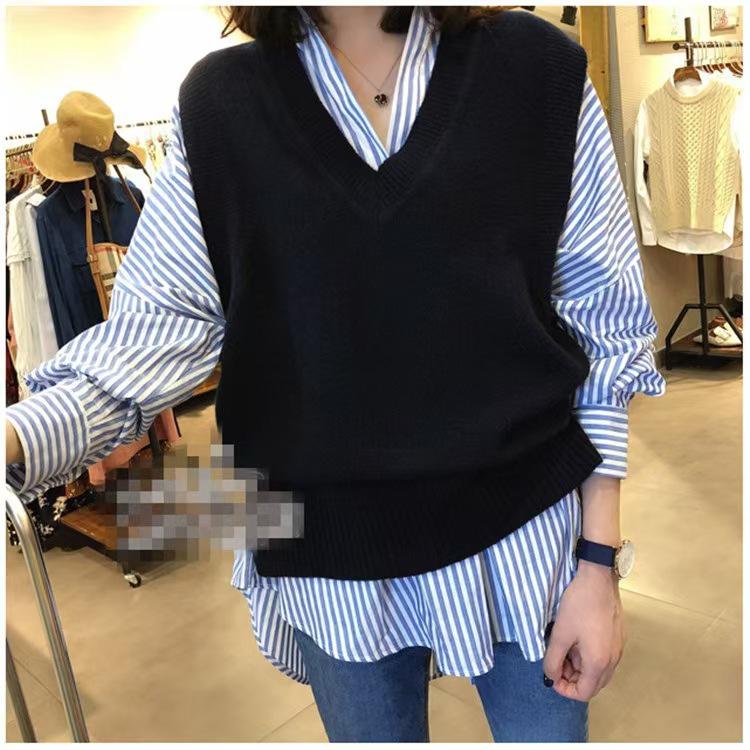 Japanese Style Women's V-neck Knitted Vest - Spring & Autumn Sleeveless Sweater Cardigan