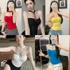 Women's Rhinestone Chain Halter Neck Tank Top, Sexy Slim-Fit Cotton Cami with Built-in Bra