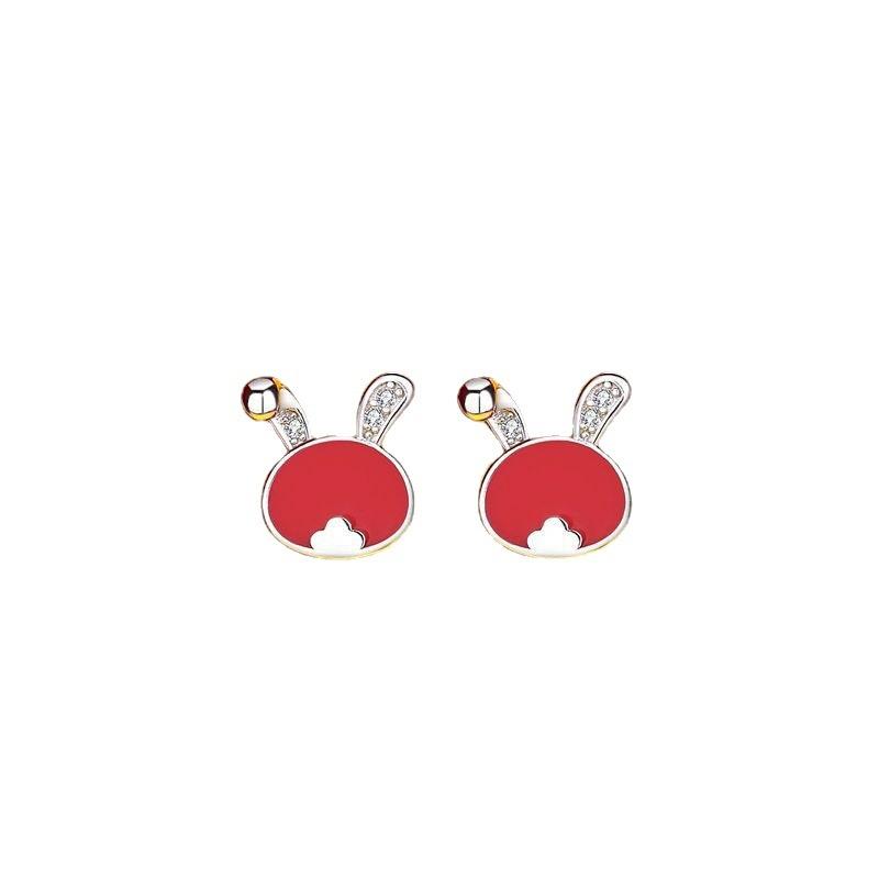 Original New Year's Lucky Rabbit Earrings Female Guochao Retro Natal Year Zodiac Chinese Wind Ear Jewelry