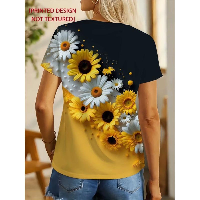Women's Tee Sunflower Daisy Bouquet Graphic, Bright Floral Print Design for Casual Daily Wear