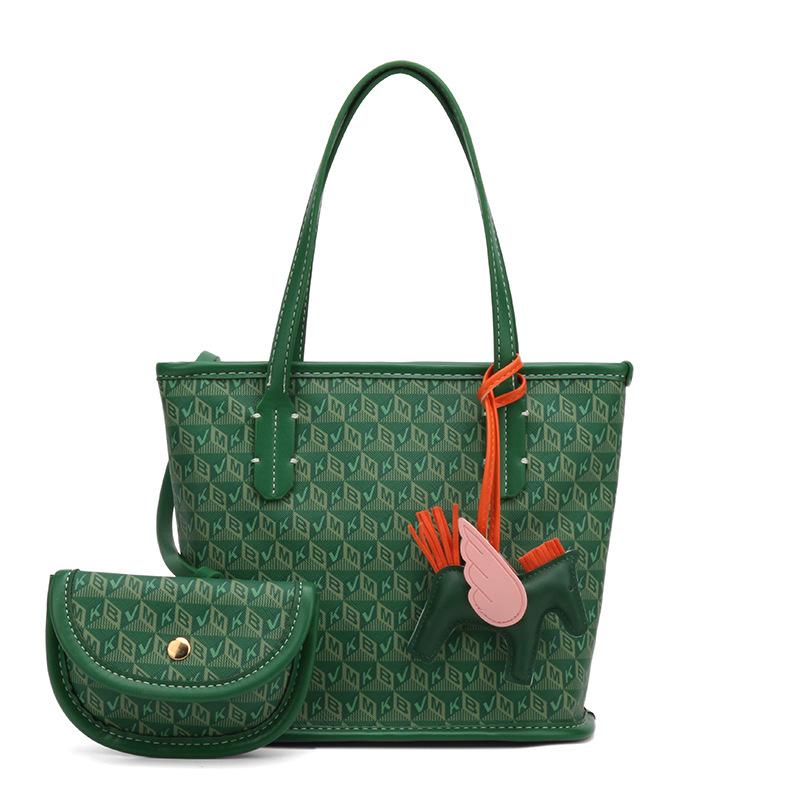 

2025 autumn new fashion simple contrasting color shopping bag tote bag Korean niche popular portable shoulder bag зелений