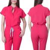 Women's Loose And Comfortable V-neck Short Sleeved Workwear With Multiple Pockets And Beauty Suit Set