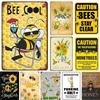 „Bee Happy“-Metallschild mit Sonnenschein-Honigbiene-Imker-Sprüchen – Retro-Vintage-Tellerdekoration, Wandbehang, Poster