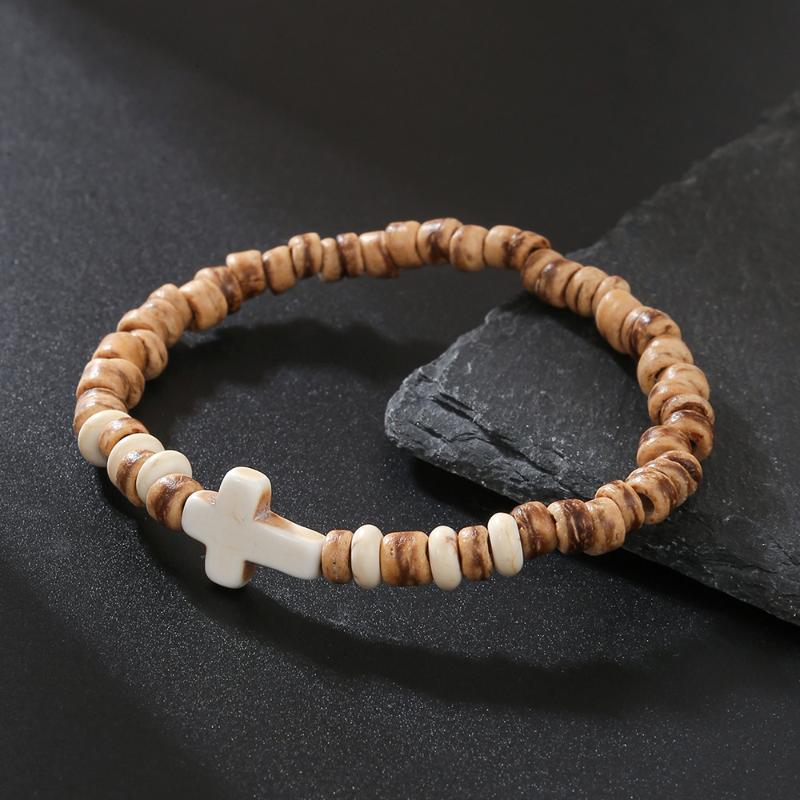 Vintage Handmade Beaded Skull Bracelet For Men Wooden Coconut Shell Beaded Bracelet Jewelry