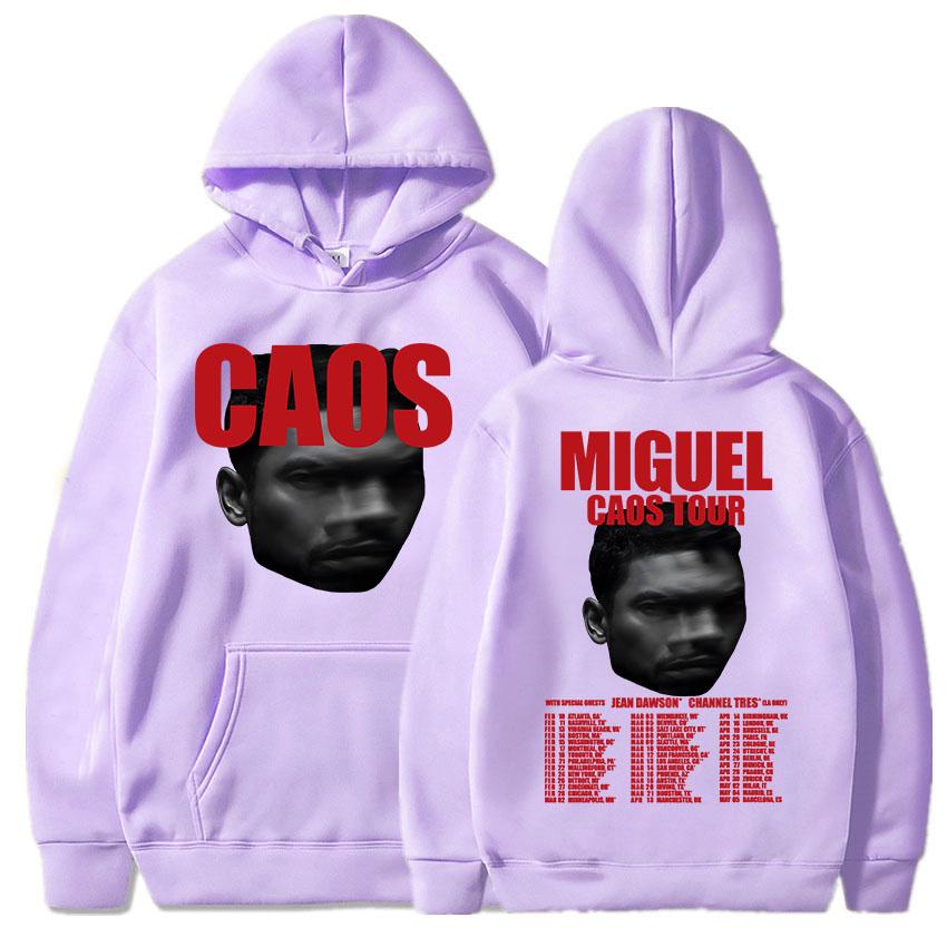 MIGUEL CAOS Tour 2026 Hoodies Long Sleeve Winter Hooded Sweatshirts Unisex Streetwear Hip Hop Fleece Pullovers Print Hoody