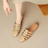 Fashion 2025 New Summer Shoes Women Square Toe Shoes for Women Split Leather Women Slippers Low Heels Mules Handmade Gladiator Shoes