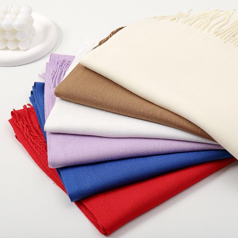 Scarf women's autumn and winter solid color soft waxy atmosphere simple and versatile winter imitation cashmere warm shawl women's fringed scarf