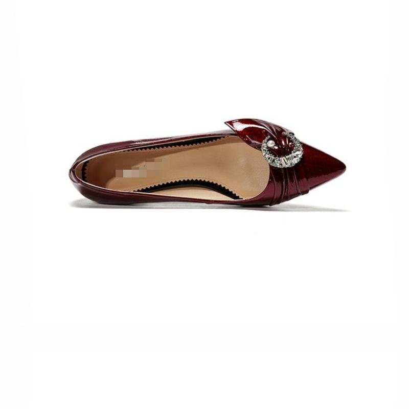 Women's Chunky Heel Pumps, New Spring/Fall Collection, Red Pointed-Toe Leather Shoes, Plus Size Mid-Heel Soft Leather Women's Shoes