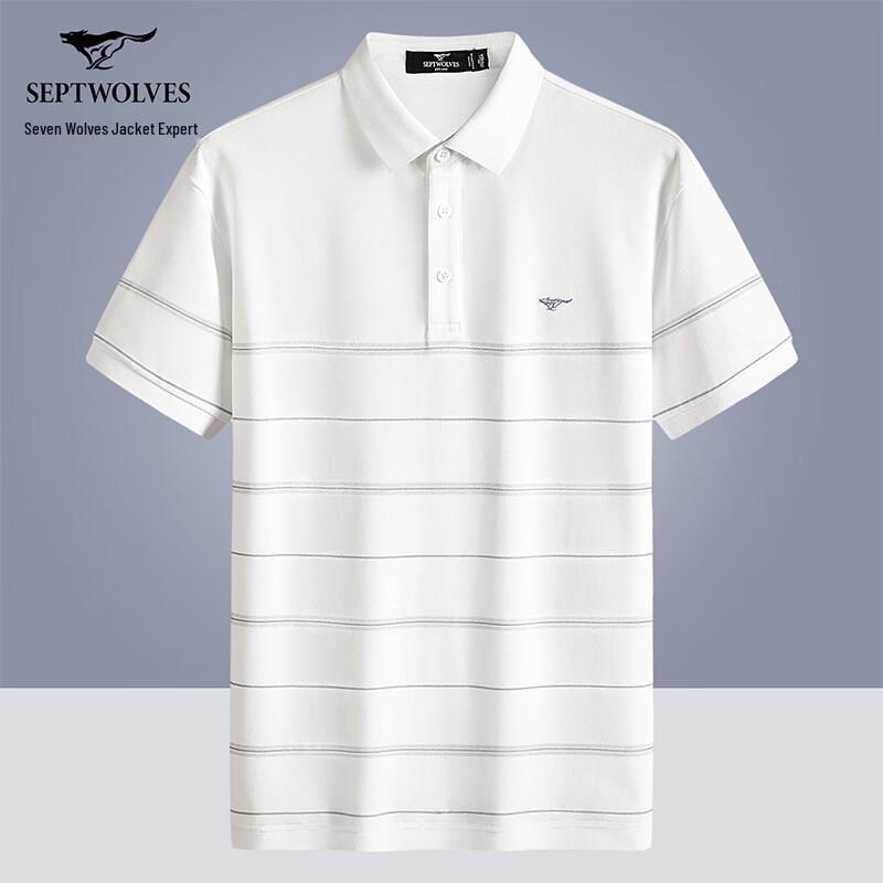Septwolves Men s Mercerized Cotton Striped Polo T-Shirt 180/96A