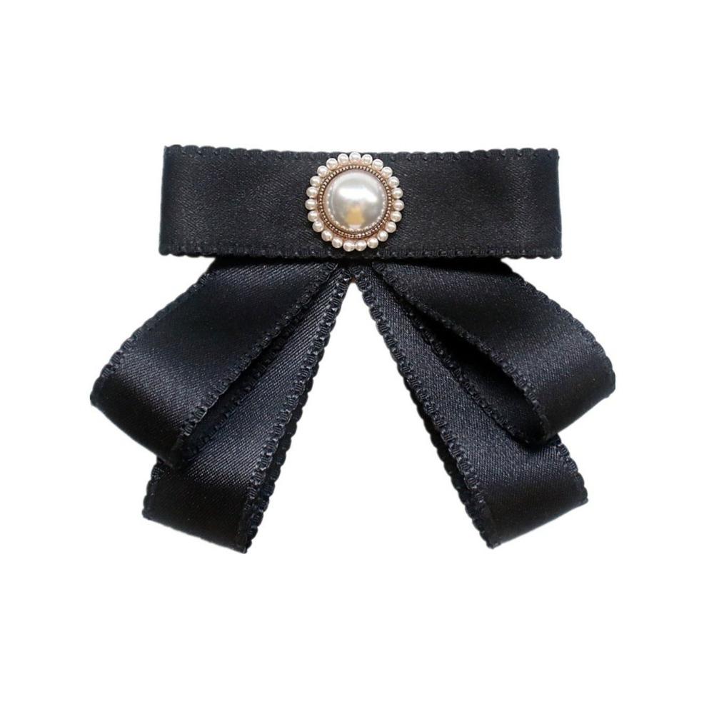 Pearl Black Ribbon Pin Solid Color Funerals Memorial Pin Simple Black Bow Necktie  Girl