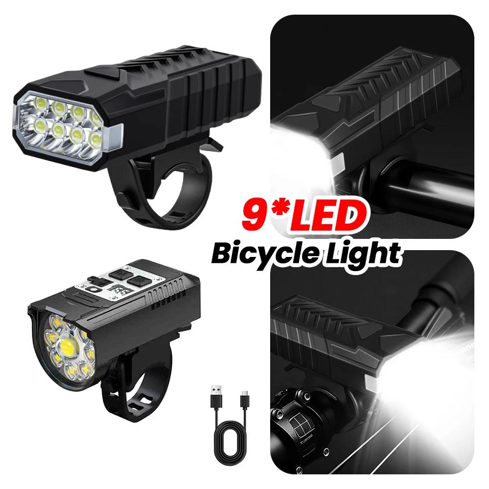 9 LED Bike Front Light Bicycle Headlight Rechargeable Bright MTB Road Bike Head Lamp LED Cycling Flashlight for Night Riding