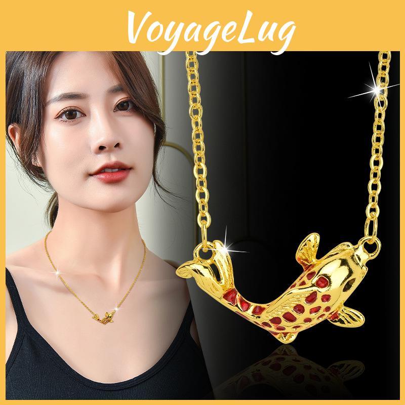 Graceful Titanium Steel Koi Fish Necklace For Women With Charming Gold Accents
