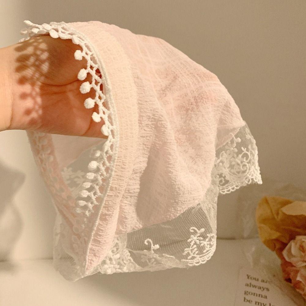 Multicolor Lace Hair Scarf French Pastoral Style Crochet Triangle Headscarf  Spring Outing