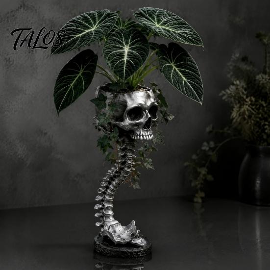 Artistic Desk Accessory Gothic Skull Spine Planter, Resin Skeleton Planter Pot, Horror Halloween Personalized Gift for Goth Flower Vase, Spooky