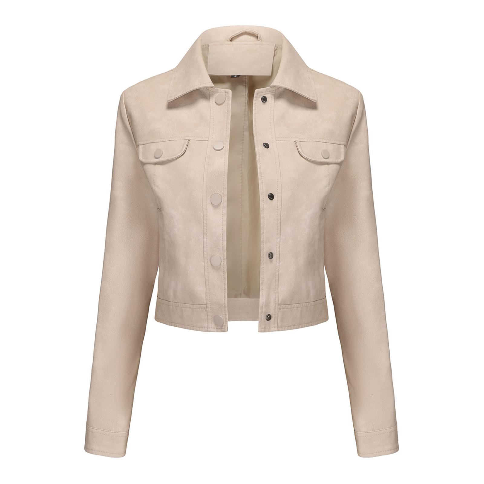 

Женская мода однотонный карманный кардиган повседневная свободная куртка пальто L бежевый