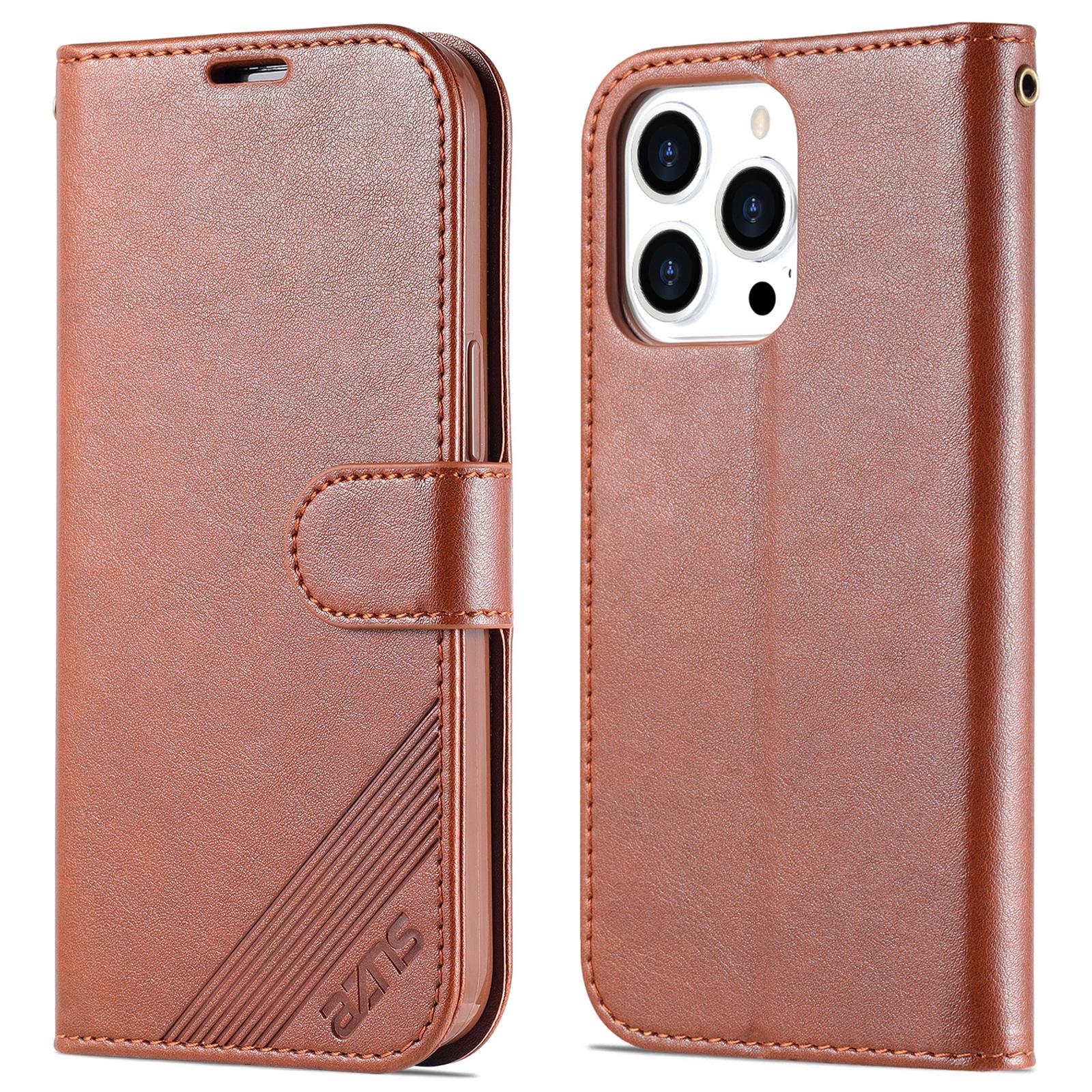 

For iPhone 16 Pro Stand Case Anti-Drop PU Leather Wallet Phone Cover Brown