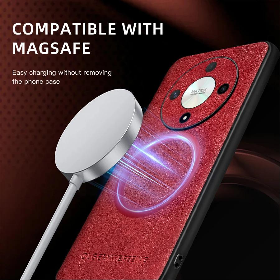 For Honor X9B X8B PU Leather Magnetic Ring Soft Edge Anti-Drop Anti-Fingerprint Phone Case