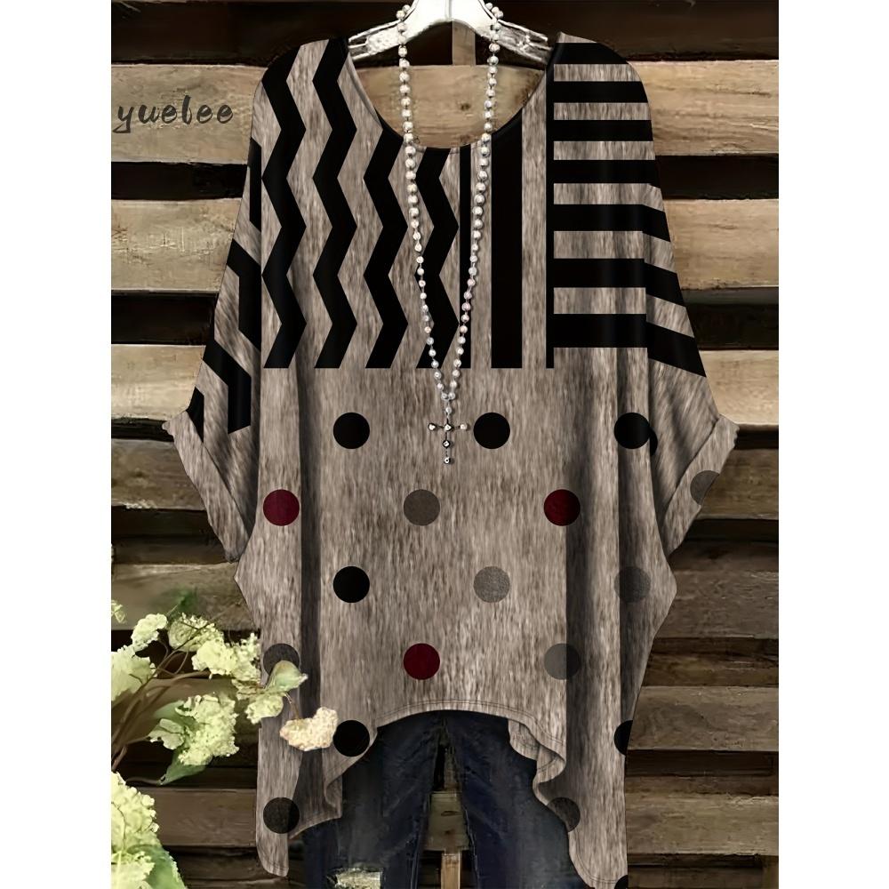 Tessuto Estivo Imitazione Denim Stampa Tie-Dye Orlo Irregolare Girocollo Manica Corta da Donna Abbigliamento Casual da Esterno da Donna