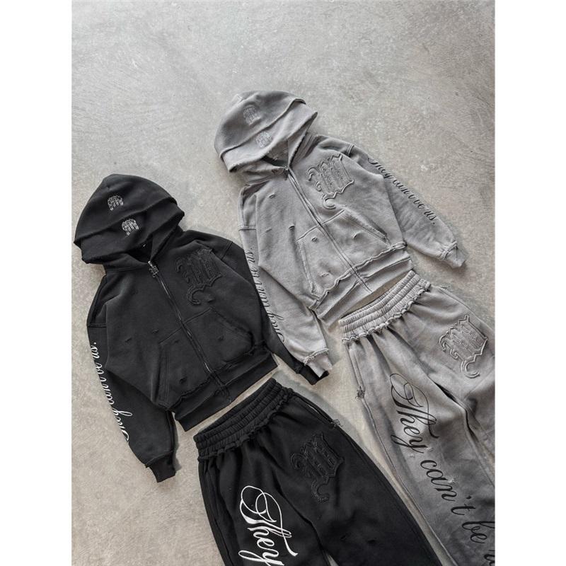 Bluza z kapturem Y2K Harajuku Punk Gotycka Luźna z haftowanym amerykańskim naszywką Casual Podwójny kaptur High Street Retro Sportowa Sui