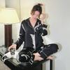 Spring and Autumn Pajamas for Women Ice Silk Leopard Print Pajamas Elegant Satin Loose Pajamas Set Pajamas